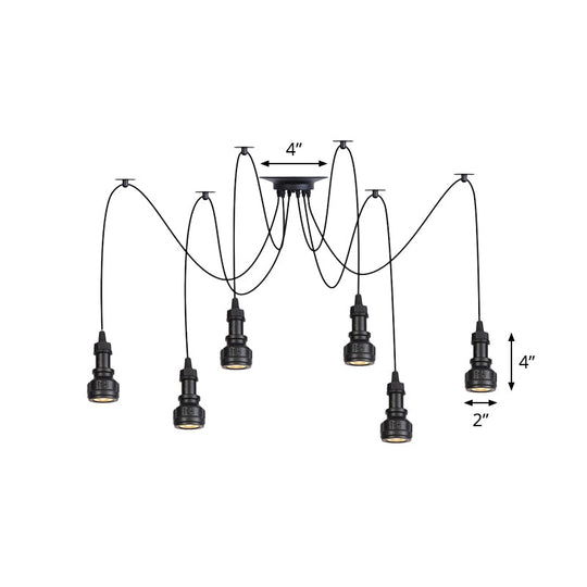 Water Pipe Multi Light Chandelier - Farmhouse-Style Black Iron Swag Led Pendant
