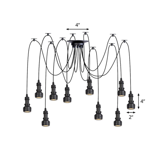Water Pipe Multi Light Chandelier - Farmhouse-Style Black Iron Swag Led Pendant