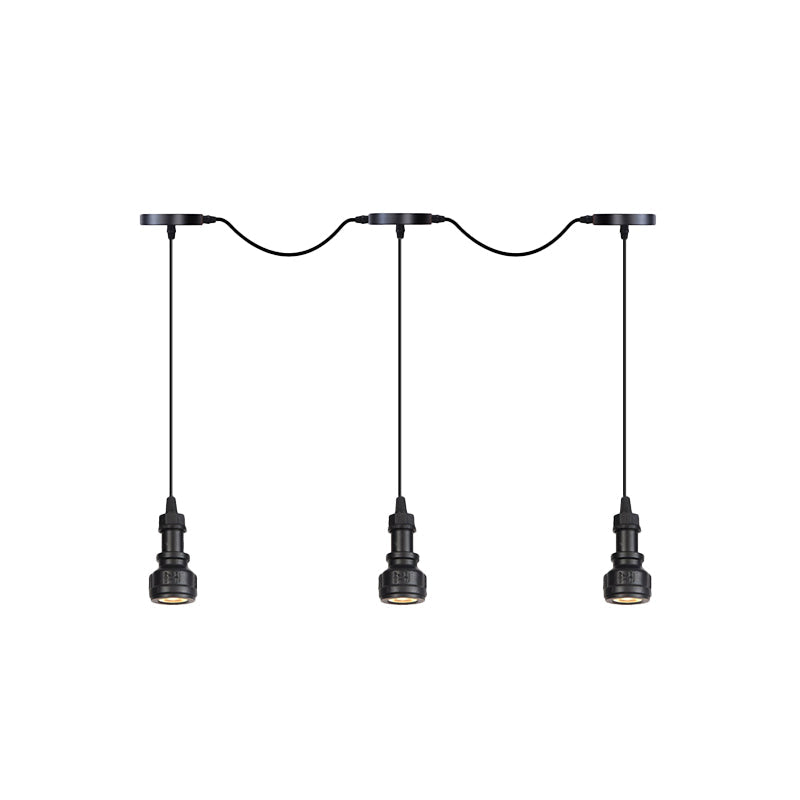 Rustic Iron Ceiling Light With Led Bulbs - Perfect For Coffee Shops Black Finish Available In 3/5/7