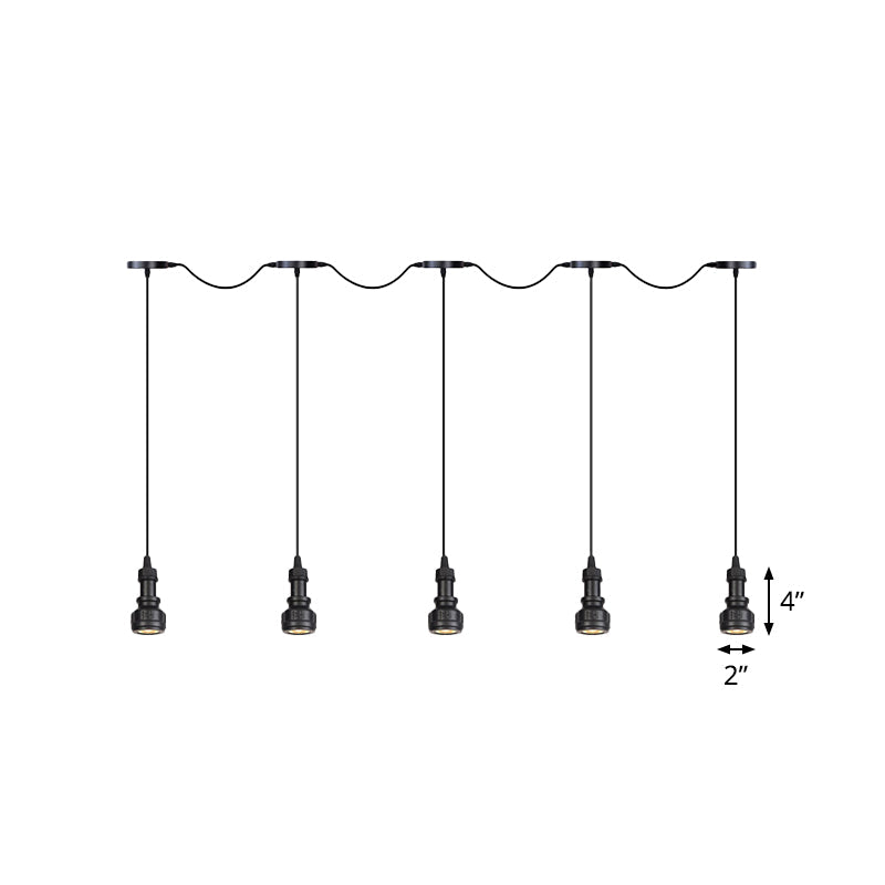 Rustic Iron Ceiling Light With Led Bulbs - Perfect For Coffee Shops Black Finish Available In 3/5/7