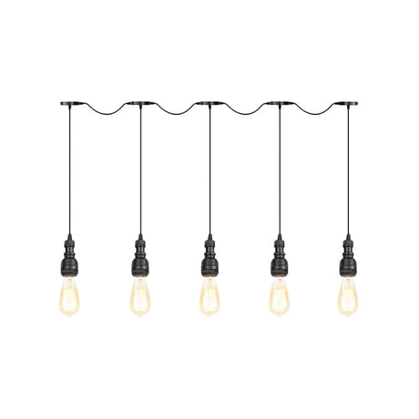 Vintage Iron Pendant Lamp With Exposed Bulbs - 5/7 Lights Black Finish Tandem Multi Hanging Fixture