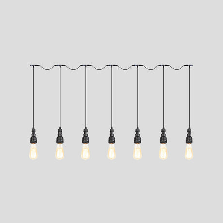 Vintage Iron Pendant Lamp With Exposed Bulbs - 5/7 Lights Black Finish Tandem Multi Hanging Fixture