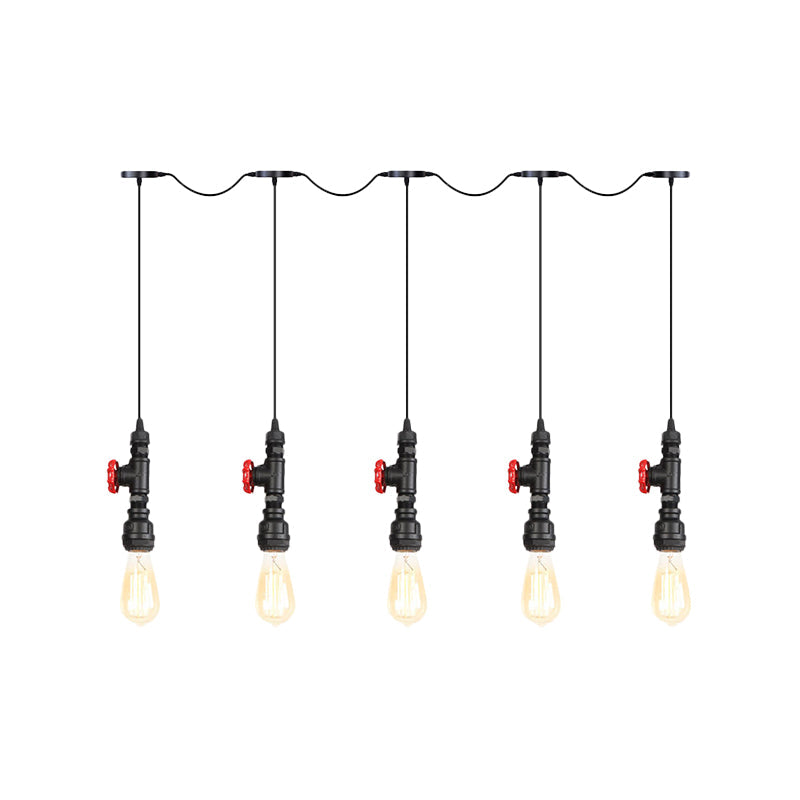 Industrial Iron Multi Pendant Light With Black Finish - 5/7 Bulbs Tandem Hanging Lamp