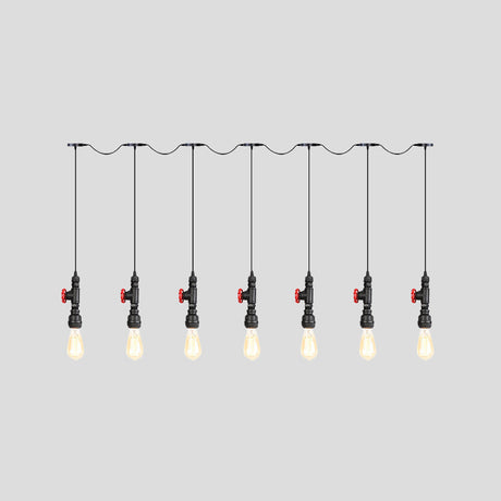 Black Iron Industrial Pendant Light With 5/7 Bulbs - Stylish Multi Bulb Tandem Hanging Lamp