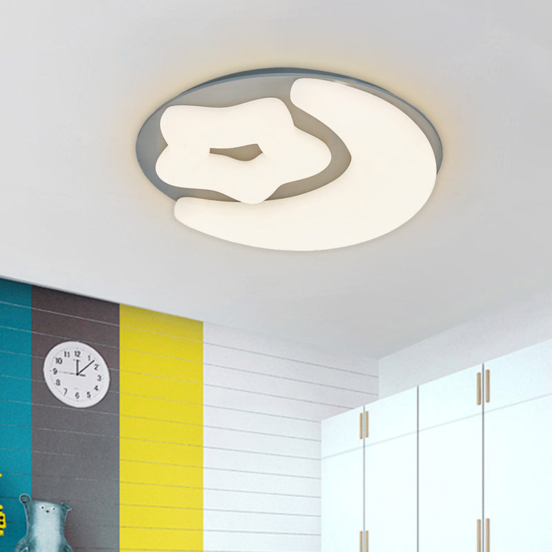 Minimalist Moon And Star Acrylic Flush Mount Led Ceiling Light In Pink/Green/Grey For Bedroom Grey