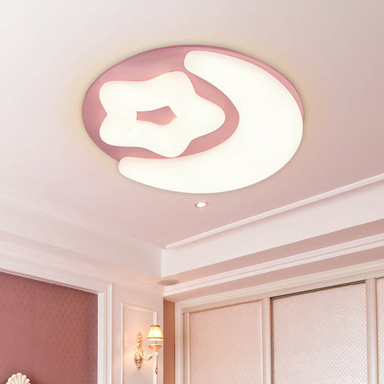 Minimalist Moon And Star Acrylic Flush Mount Led Ceiling Light In Pink/Green/Grey For Bedroom
