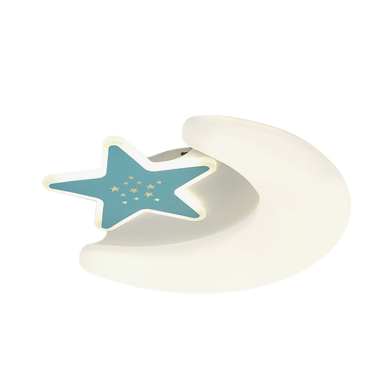Kids Moon And Star Flush Mount Acrylic Led Ceiling Light Fixture: Pink/Blue Finish For Bedroom