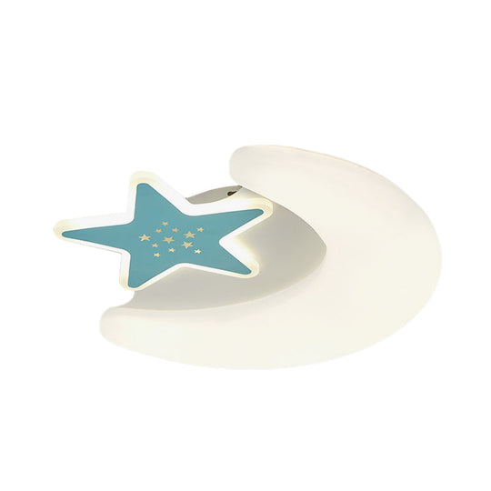 Kids Moon And Star Flush Mount Acrylic Led Ceiling Light Fixture: Pink/Blue Finish For Bedroom