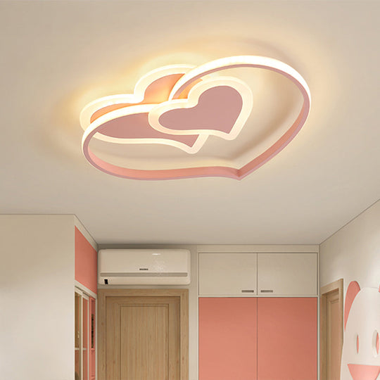 Modern Led Flush Mount Ceiling Light With Heart-Shaped Acrylic Shade - Black/White/Pink Finish For