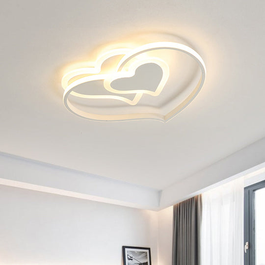 Modern Led Flush Mount Ceiling Light With Heart-Shaped Acrylic Shade - Black/White/Pink Finish For
