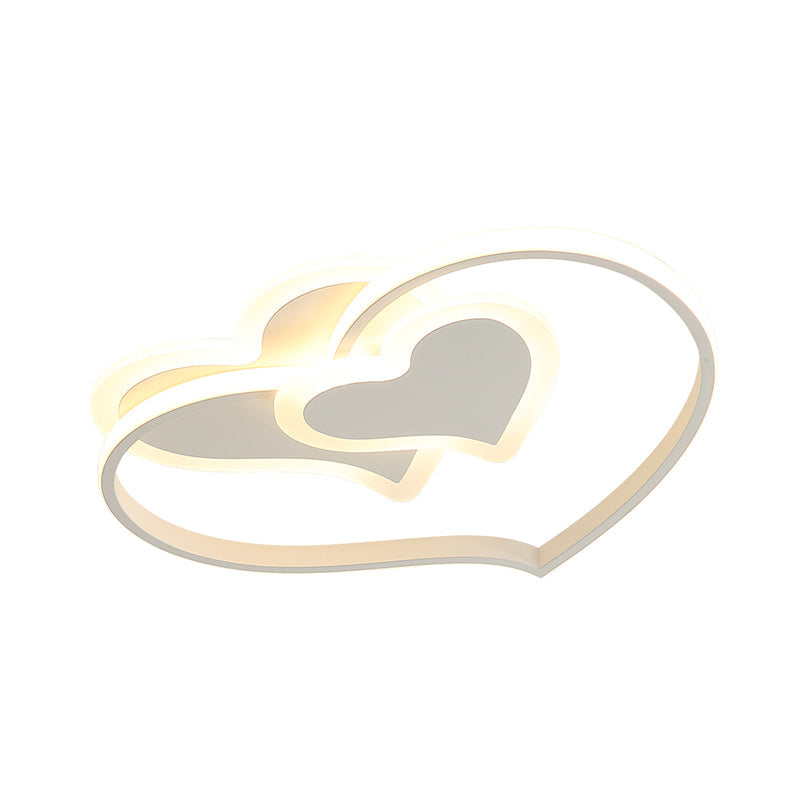 Modern Led Flush Mount Ceiling Light With Heart - Shaped Acrylic Shade - Black/White/Pink Finish