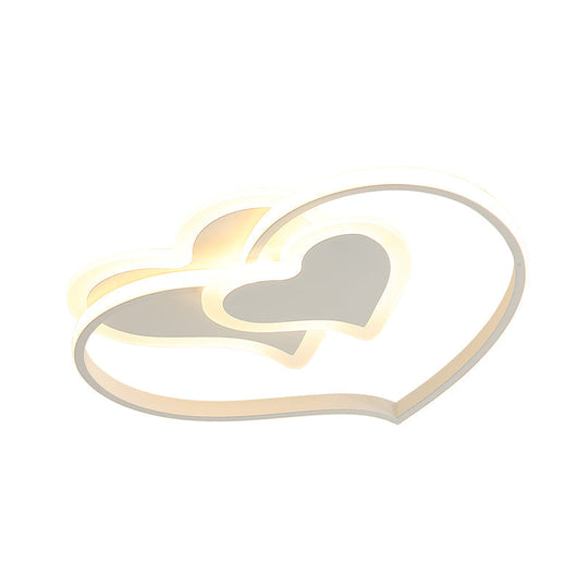 Modern Led Flush Mount Ceiling Light With Heart - Shaped Acrylic Shade - Black/White/Pink Finish