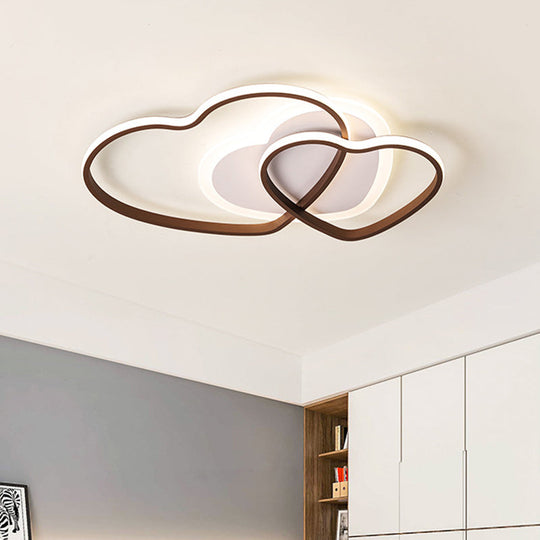 Cartoon Led Heart Design Flush Mount Lamp With Coffee Finish