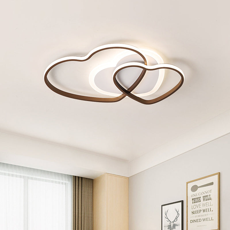 Cartoon Led Heart Design Flush Mount Lamp With Coffee Finish