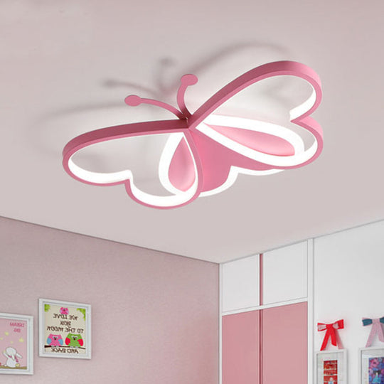 Butterfly Led Acrylic Flush Ceiling Light In Pink/Blue - Minimalistic Bedroom Flushmount Lighting
