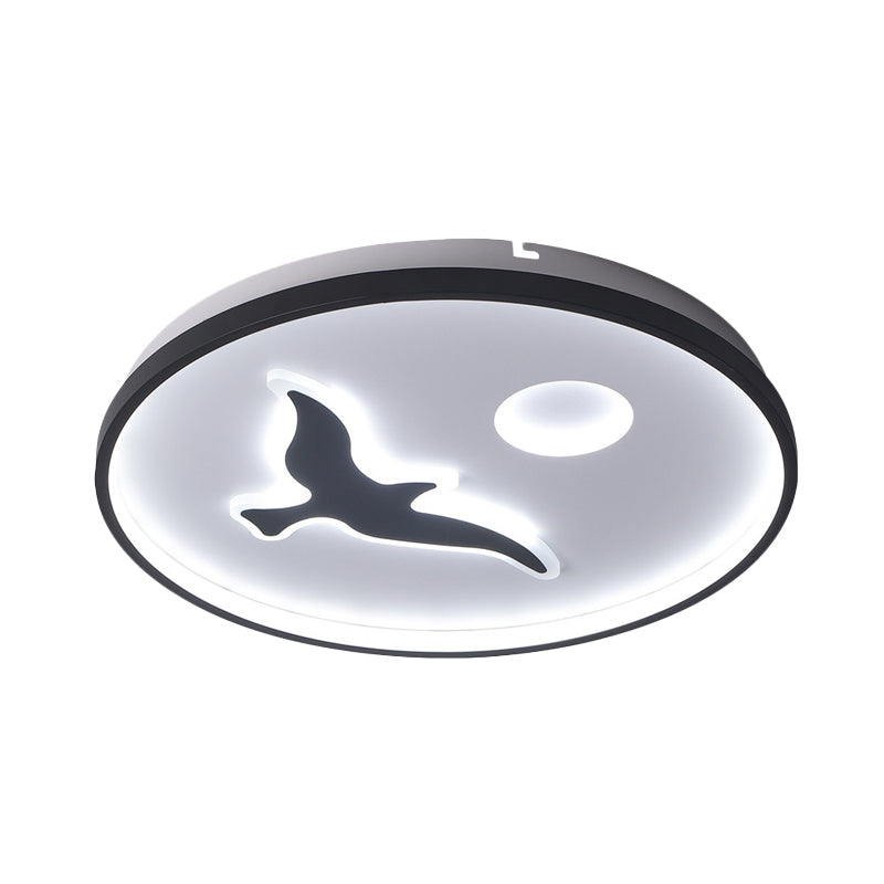 Minimalistic Bird Flush Mount Ceiling Light In Black Finish Acrylic Led With Warm/White