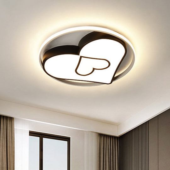 Modern Heart Design Led Flushmount Light - Black Ceiling Mounted Fixture