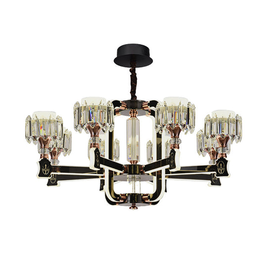 Modern Crystal Cylinder Led Chandelier With Black Finish (6/8 Bulbs) - Hanging Ceiling Lamp