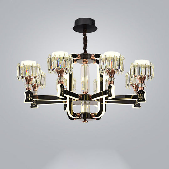 Modern Crystal Cylinder Led Chandelier With Black Finish (6/8 Bulbs) - Hanging Ceiling Lamp