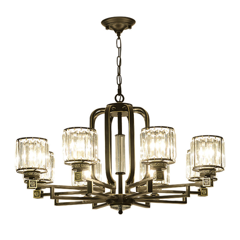 Contemporary Black Cylindrical Crystal Chandelier - 6/8-Light Ceiling Pendant Lamp For Living Room