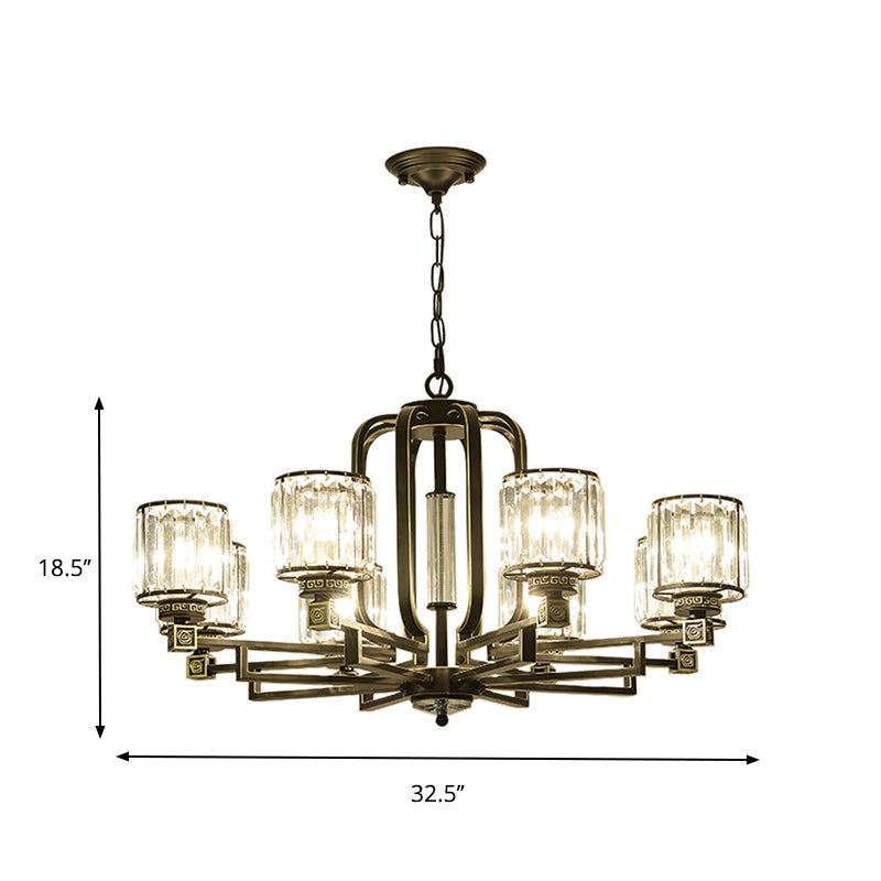 Contemporary Black Cylindrical Crystal Chandelier - 6/8-Light Ceiling Pendant Lamp For Living Room
