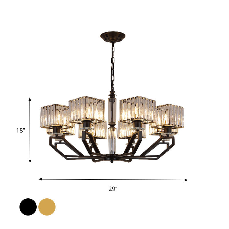 Modern Crystal Cuboid Chandelier 6 Light Ceiling Pendant Lamp in Black/Gold