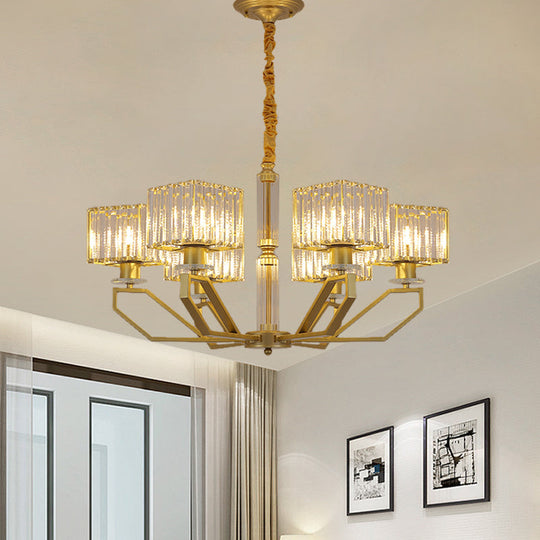 Modern Crystal Cuboid Chandelier 6 Light Ceiling Pendant Lamp in Black/Gold