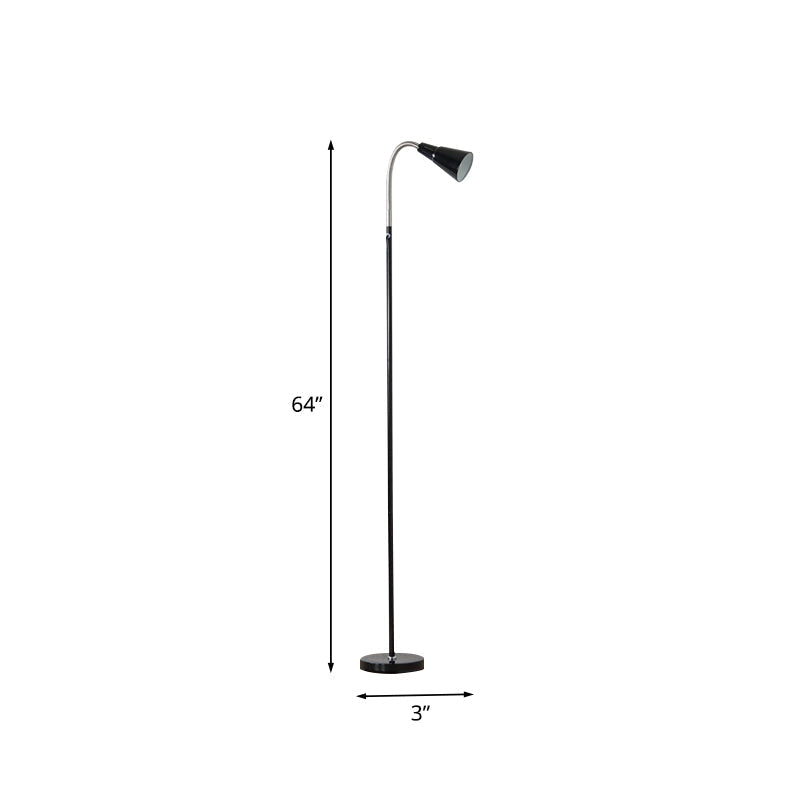 Modernist Black Gooseneck Floor Lamp For Living Room Metallic Single Head Standing Light