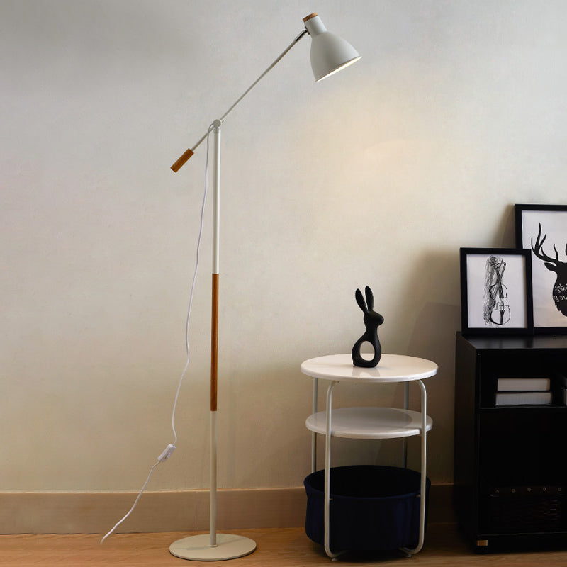 Modern Metal Floor Lamp With Balance Arm - Domed Stand 1 Light White/Black Finish