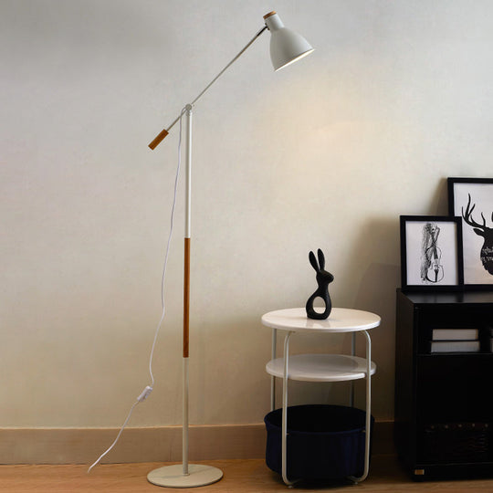 Modern Metal Floor Lamp With Balance Arm - Domed Stand 1 Light White/Black Finish