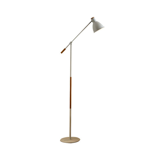 Modern Metal Floor Lamp With Balance Arm - Domed Stand 1 Light White/Black Finish