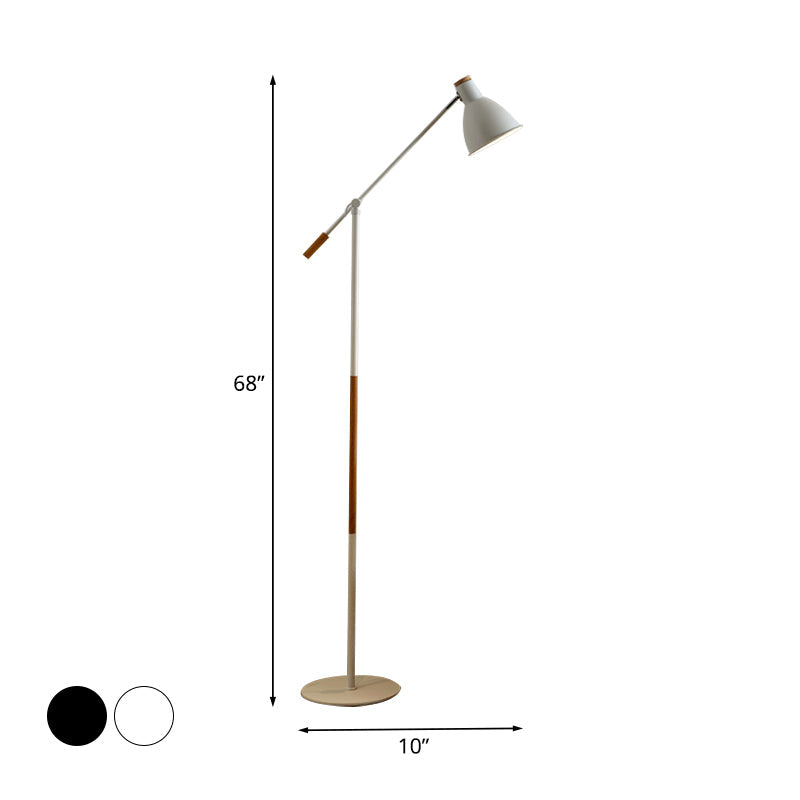 Modern Metal Floor Lamp With Balance Arm - Domed Stand 1 Light White/Black Finish