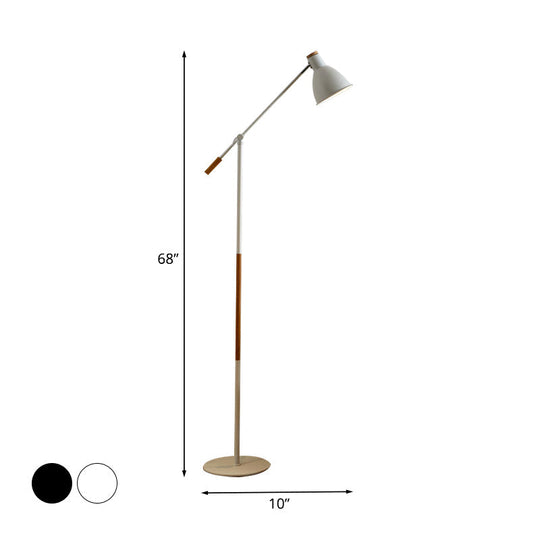 Modern Metal Floor Lamp With Balance Arm - Domed Stand 1 Light White/Black Finish