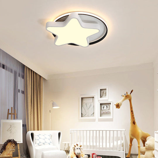 Nordic Star Led Flush Mount Ceiling Light With Acrylic Ring For Kid’s Room