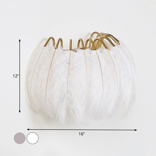 Modern Grey And White Sconce Light With Feather Detail For Parlor Wall