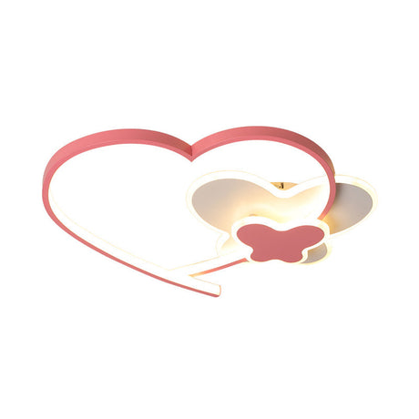 Minimalistic Pink Led Flushmount Ceiling Light With Loving Heart Frame - Bedroom Lighting Fixture