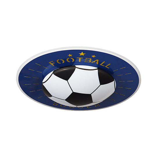 Modern Football Led Flush Mount Light Fixture In White/Blue For Bedrooms