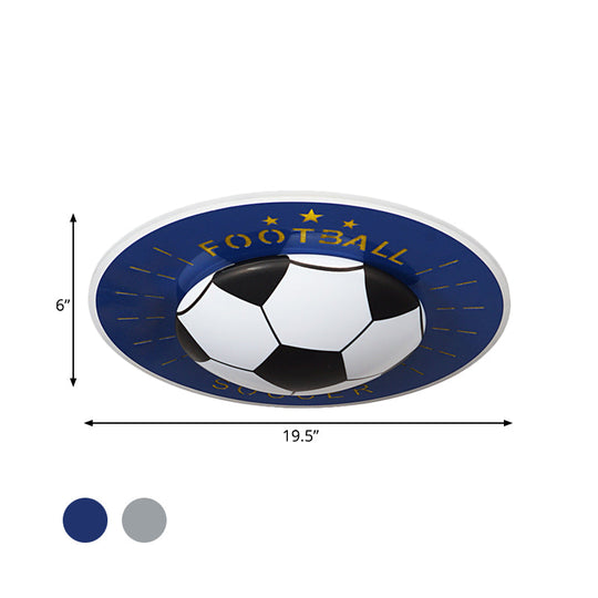 Modern Football Led Flush Mount Light Fixture In White/Blue For Bedrooms