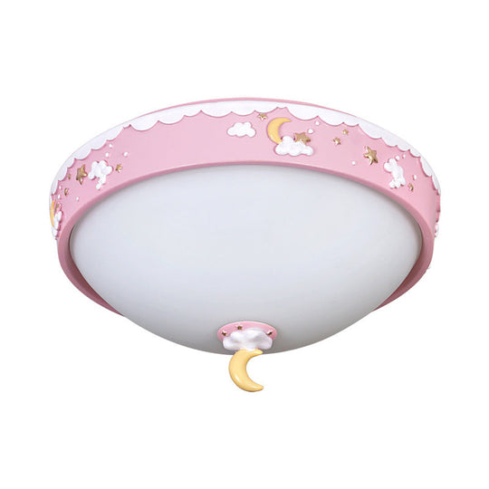 Contemporary Pink/Blue Cloud Pattern Led Ceiling Flush Mount With Moon And Star Design - Acrylic