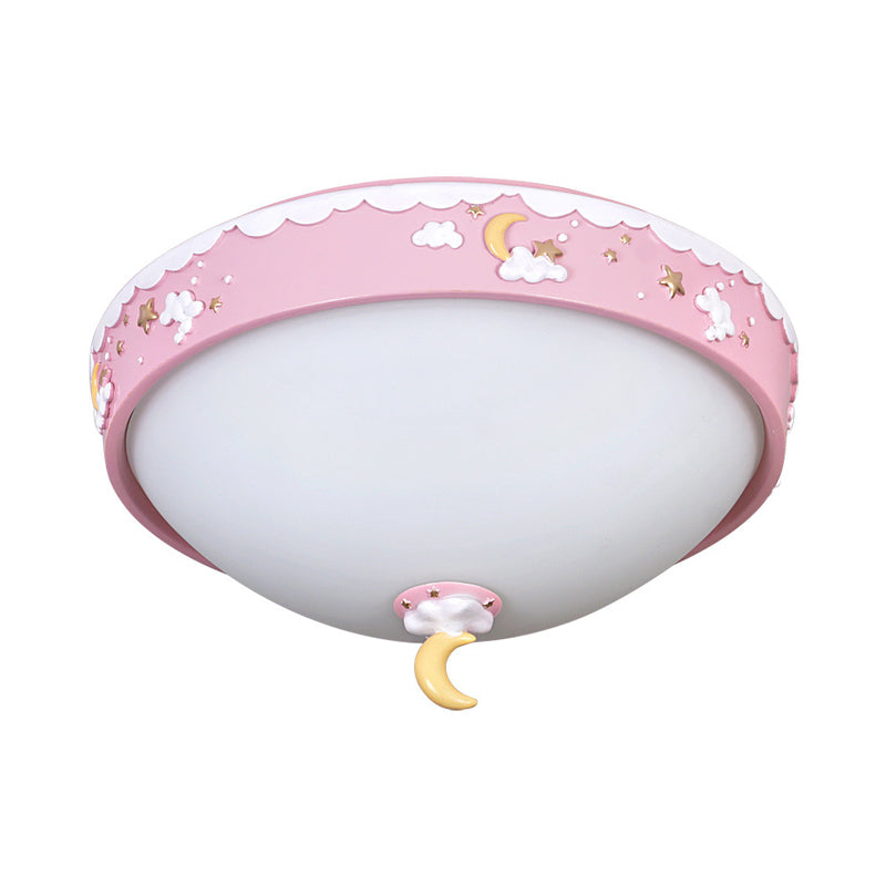 Contemporary Pink/Blue Cloud Pattern Led Ceiling Flush Mount With Moon And Star Design - Acrylic
