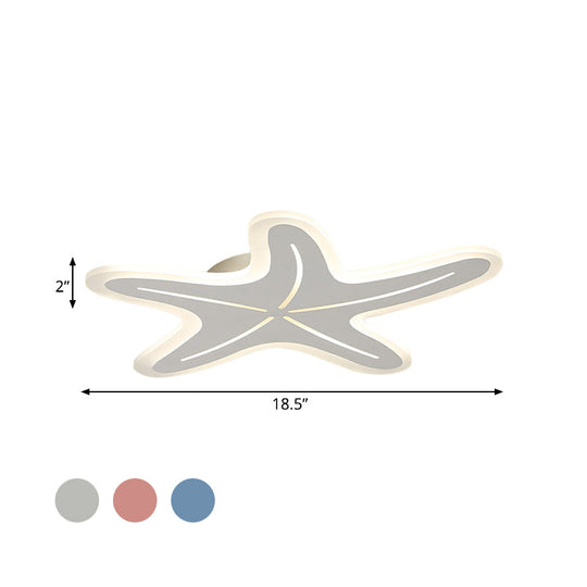 Modern Star Shaped Led Flush Light In Blue/Pink/White - Ideal For Kindergartens