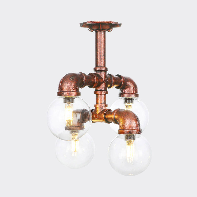 Clear Glass Semi - Flush Ceiling Light With Ball Design - Farmhouse Style Copper Finish Restaurant
