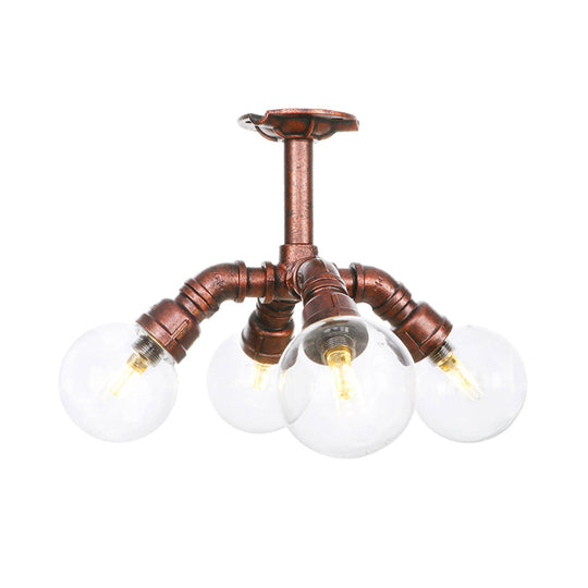 Clear Glass Semi - Flush Ceiling Light With Ball Design - Farmhouse Style Copper Finish Restaurant