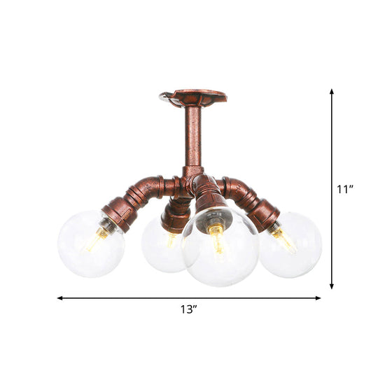 Clear Glass Semi - Flush Ceiling Light With Ball Design - Farmhouse Style Copper Finish Restaurant