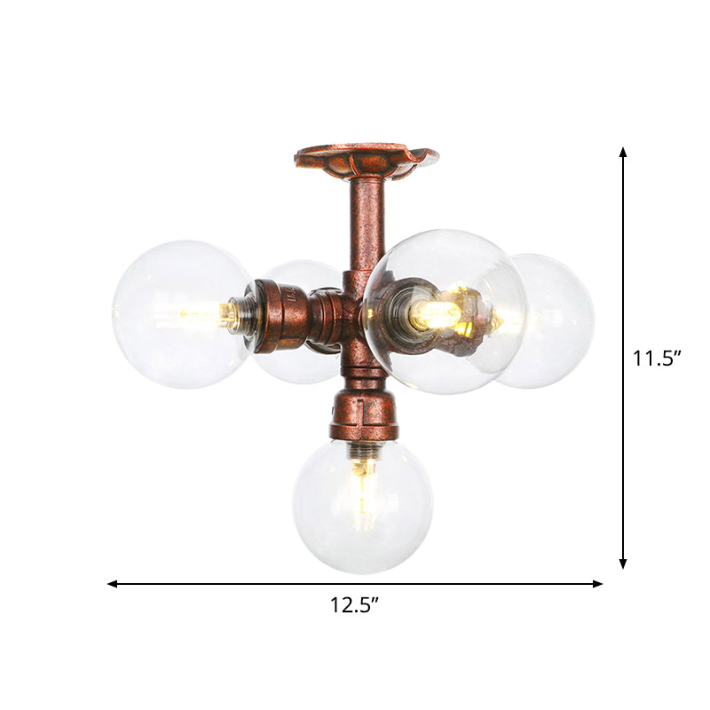 Clear Glass Semi - Flush Ceiling Light With Ball Design - Farmhouse Style Copper Finish Restaurant