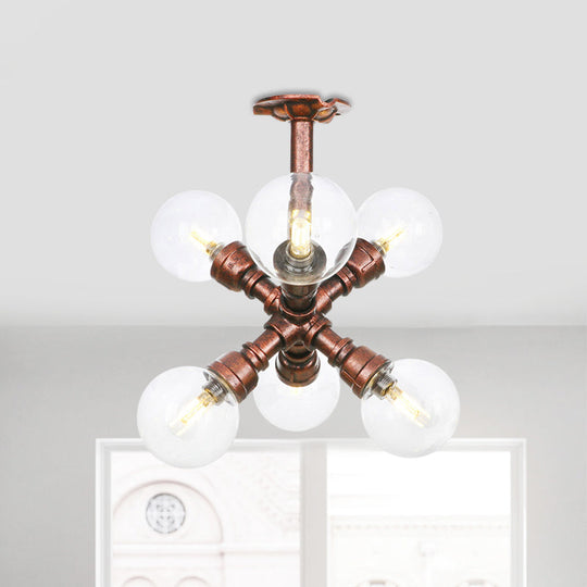 Clear Glass Semi - Flush Ceiling Light With Ball Design - Farmhouse Style Copper Finish Restaurant
