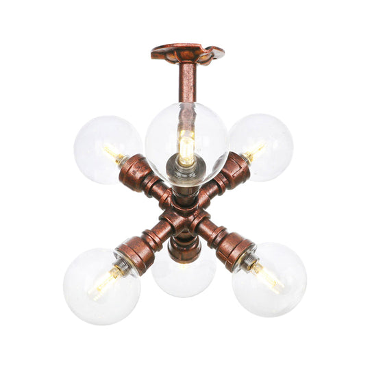Clear Glass Semi - Flush Ceiling Light With Ball Design - Farmhouse Style Copper Finish Restaurant