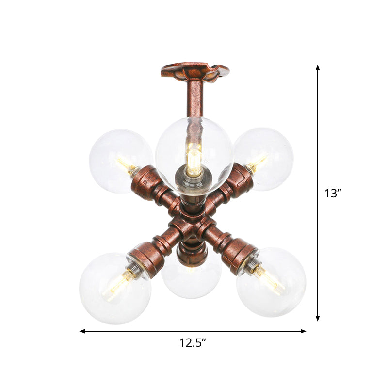 Clear Glass Semi - Flush Ceiling Light With Ball Design - Farmhouse Style Copper Finish Restaurant