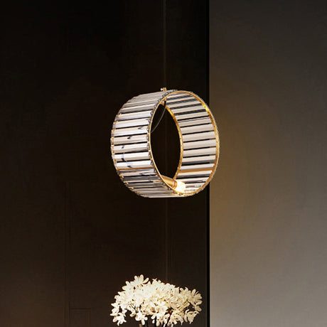 Stylish Crystal Pendant Ceiling Lamp For Dining Room - Modern Ribbed Design 1-Light Brass Hanging