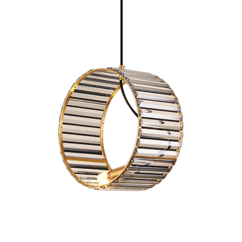 Stylish Crystal Pendant Ceiling Lamp For Dining Room - Modern Ribbed Design 1-Light Brass Hanging